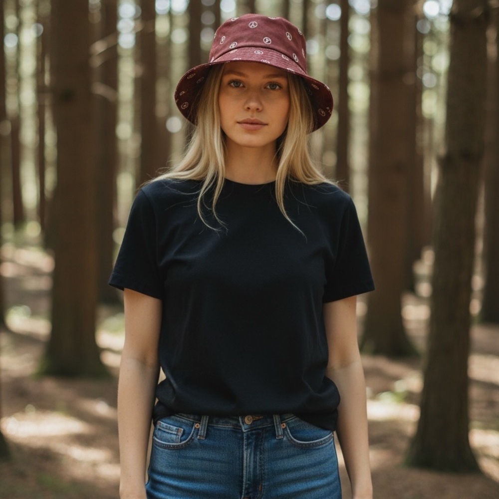 Maroon Peace Sign Bucket Hat S/M – Bohemian - 90s Vibes - Grunge - Y2K